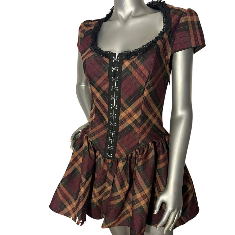Dolls Kill Widow Brown Plaid Dress Small NWOT - Picture 1 of 2